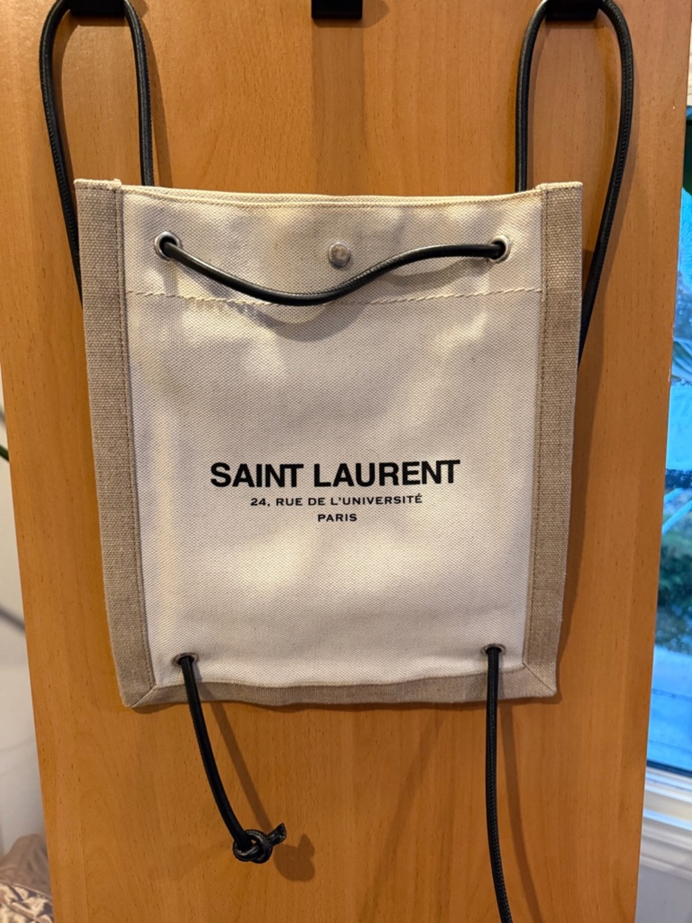 Saint Laurent Black and Beige Canvas Messenger Bag